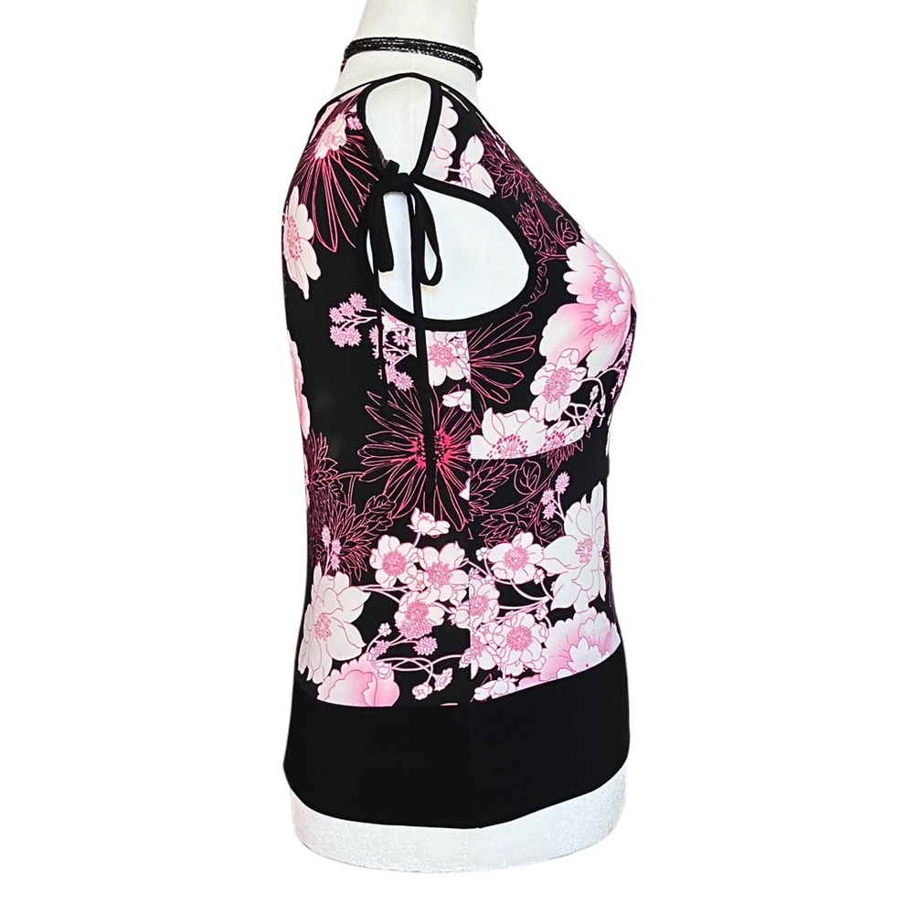 Vintage Y2K Torrid Black Pink Floral Top Fairycore Bows L/XL Whimsigoth Fairy - Picture 5 of 8